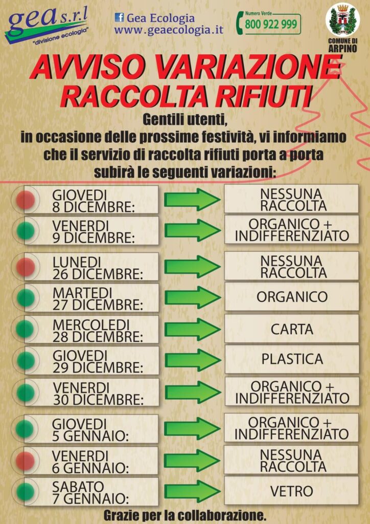 AVVISO VARIAZIONE RACCOLTA RIFIUTI