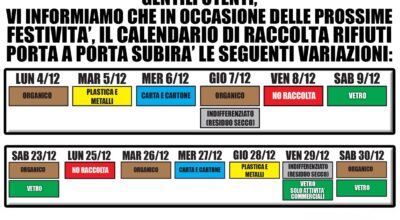 VARIAZIONE CALENDARIO RACCOLTA RIFIUTI.