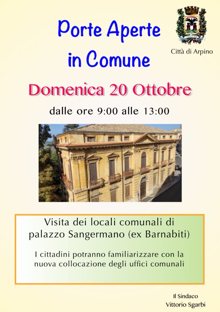 PORTE APERTE IN COMUNE. DOMENICA 20 OTTOBRE DALLE 9.00 ALLE 13.00